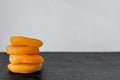 Appetizing dried apricots as balancing stones Royalty Free Stock Photo