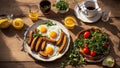 Appetizing food gourmet eggs, homemade , tomatoes in the kitchen tasty delicious