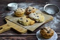 Appetizing fresh cookies with chocolate chips and sugar sprinkles