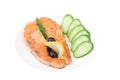 Appetizing Grilled Salmon with sliced cucumber