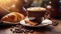 Appetizing hot cappuccino with fresh roasted coffee beans. Generative ai