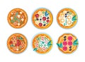 Appetizing Italian Pizza as Round Hot Dough Topped with Different Ingredient Vector Set