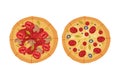 Appetizing Italian Pizza as Round Hot Dough Topped with Tomato and Mushroom Above View Vector Set