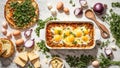 Appetizing lasagna with egg mediterranean rustic food gastronomy background traditional gourmet