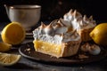 Appetizing Lemon Meringue Pie on a plate. Generative AI