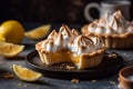 Appetizing Lemon Meringue Pie on a plate. Generative AI