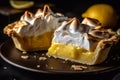 Appetizing Lemon Meringue Pie on a plate. Generative AI