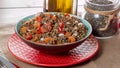 the appetizing lentil salad with tomatoes and onions Royalty Free Stock Photo