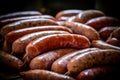 Appetizing meat sausages. AI Generated