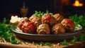Delicious appetizing meatballs tomato sauce on the table health cooking preparation