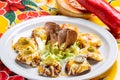 Appetizing mexican chicken and cheese nachos