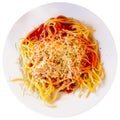 Neapolitano pasta with cheese served on platter Royalty Free Stock Photo