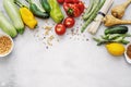 Appetizing organic vegetables on light background