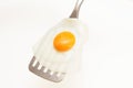 Appetizing and Perfectly Fried Egg on a Spatula, isolated on white background Royalty Free Stock Photo