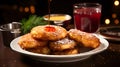 An appetizing picture of freshly fried latkes and sufganiyot, the delicious treats that add flavor to Hanukkah feasts