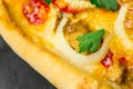 Appetizing pizza background closeup. Home made food. Royalty Free Stock Photo