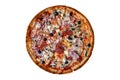 Appetizing pizza with shred, mushrooms, salami, cheese, olives