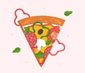 Appetizing pizza slice top view vector