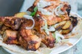 Appetizing pork grill skewers with onions Royalty Free Stock Photo