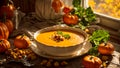 Appetizing pumpkin cream soup dieting culinary healthy served vegan hot tasty autumn