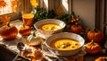Appetizing pumpkin cream soup dieting traditional healthy served vegan hot tasty autumn