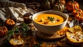 Appetizing pumpkin cream soup gourmet cooking healthy served vegan hot tasty autumn