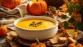 Appetizing pumpkin cream soup gourmet fresh healthy served vegan hot tasty autumn