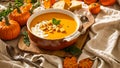 Appetizing pumpkin cream soup the gourmet fresh healthy served vegan hot tasty autumn