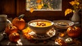 Appetizing pumpkin cream soup gourmet traditional healthy served vegan hot tasty autumn
