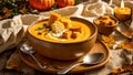 Appetizing pumpkin cream soup the kitchen fresh healthy meal home food