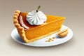 Appetizing pumpkin pie with cream - Illustration Generative AI