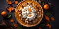 Appetizing pumpkin pie. Pie close-up. The theme of cooking and autumn. Generative AI