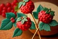 appetizing red berries on stick handmade lollipops