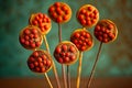 appetizing red berries on stick handmade lollipops