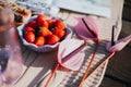 Appetizing red strawberry is in a bowl on the table Royalty Free Stock Photo