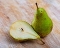 Appetizing ripe pears on a wooden table Royalty Free Stock Photo