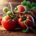 Appetizing Ripe red tomatoes with very fresh freshly washed branches - Generate Artificial Intelligence- AI