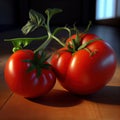 Appetizing Ripe red tomatoes with very fresh freshly washed branches - Generate Artificial Intelligence- AI