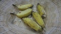 Appetizing ripen cultivated banaba in bamboo basket background Royalty Free Stock Photo