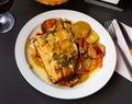 Appetizing salmon with stewed vegetables Royalty Free Stock Photo