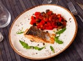 Appetizing salmon with stewed vegetables Royalty Free Stock Photo