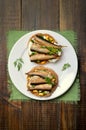 Appetizing sandwiches with sprats and egg Royalty Free Stock Photo