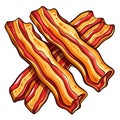 Appetizing shot of several strips of fried bacon arranged neatly on a white background Royalty Free Stock Photo
