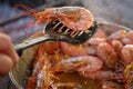 Appetizing shrimp was just extracted from the pan