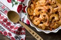 Appetizing shrimps baked with spicy sauce and spices and butter Royalty Free Stock Photo