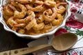 Appetizing shrimps baked with spicy sauce and spices and butter Royalty Free Stock Photo