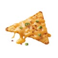 Appetizing single nacho chip with melted cheese, spicy jalapeno topping Royalty Free Stock Photo