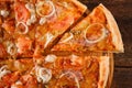 Appetizing sliced pizza closeup. Italian fast food