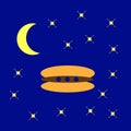 Appetizing space burger in the form of a spaceship on the background of the starry night sky Royalty Free Stock Photo