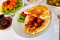 Chicken shish taouk with lavash and vegetables